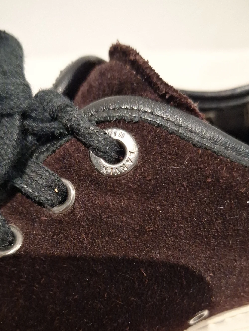 Lanvin Men's Brown Suede and Black Patent Leather Toe Cap Low-Top Sneakers